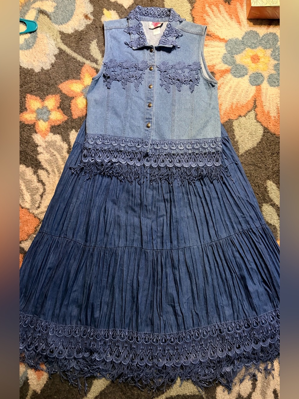 VINTAGE 90s Vonda D's Denim Lace Maxi Skirt Vest Set NWT Western Boho